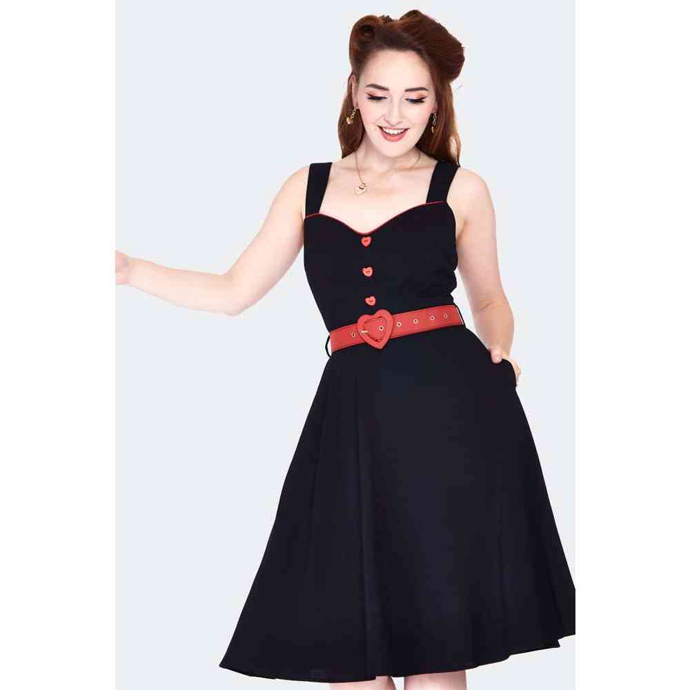 Voodoo Vixen - Queen heart button Robe évasée - Noir